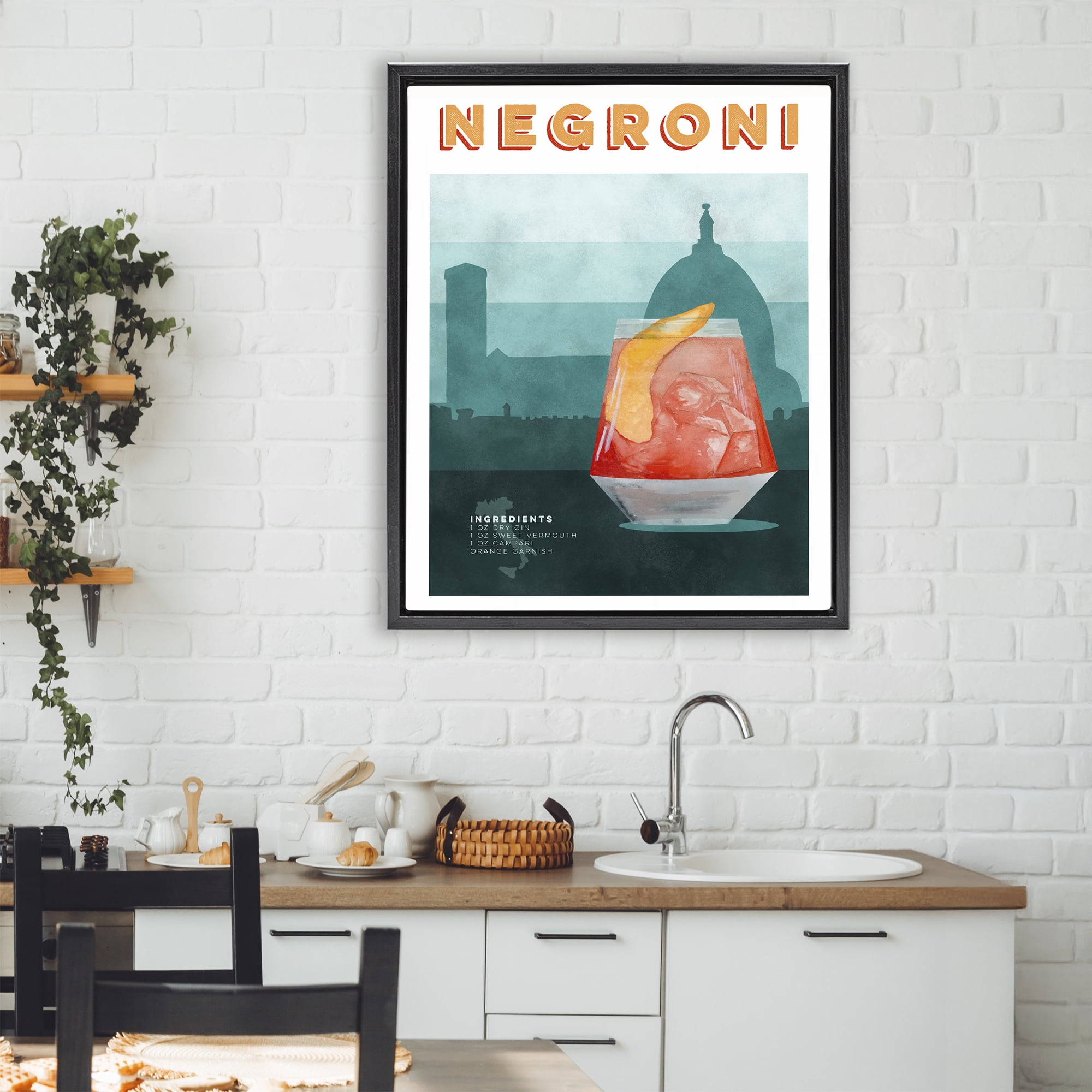 Retro Negroni & Architecture Black Framed Floater Canvas Wall Art, design by Brett Blumenthal