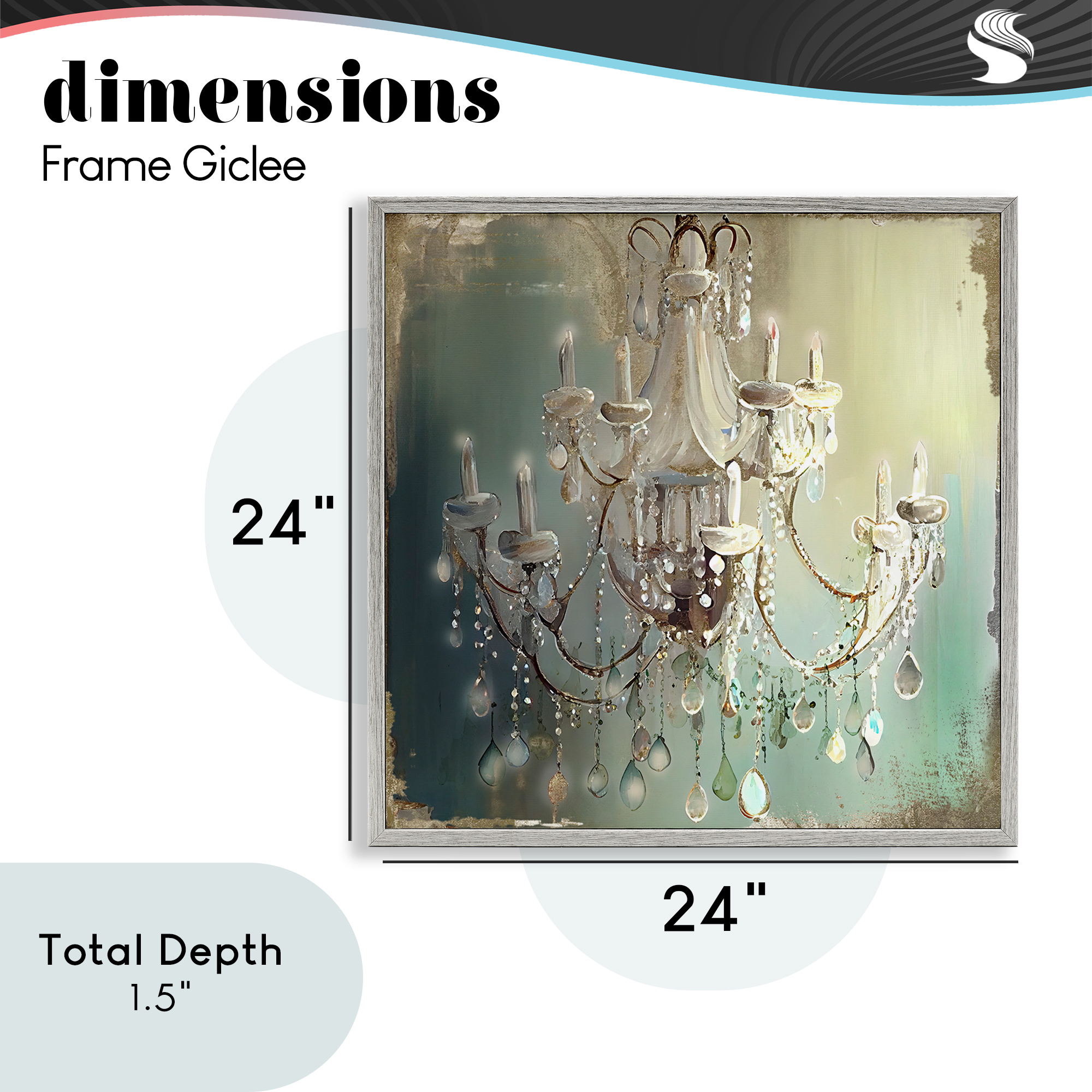 Vintage Illumine Chandelier Gray Framed Giclee Art, design by Sasha
