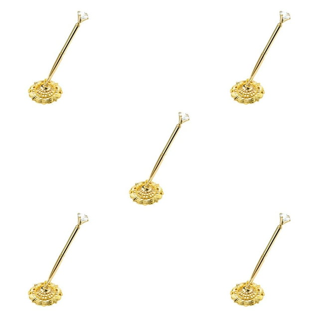 heritaly Round Gel Pens Metal Shell Wedding Decoration Ball Pen Attached To Desk Writing Tool for Hotel Counter Business Big Jewel/Gold 5Set