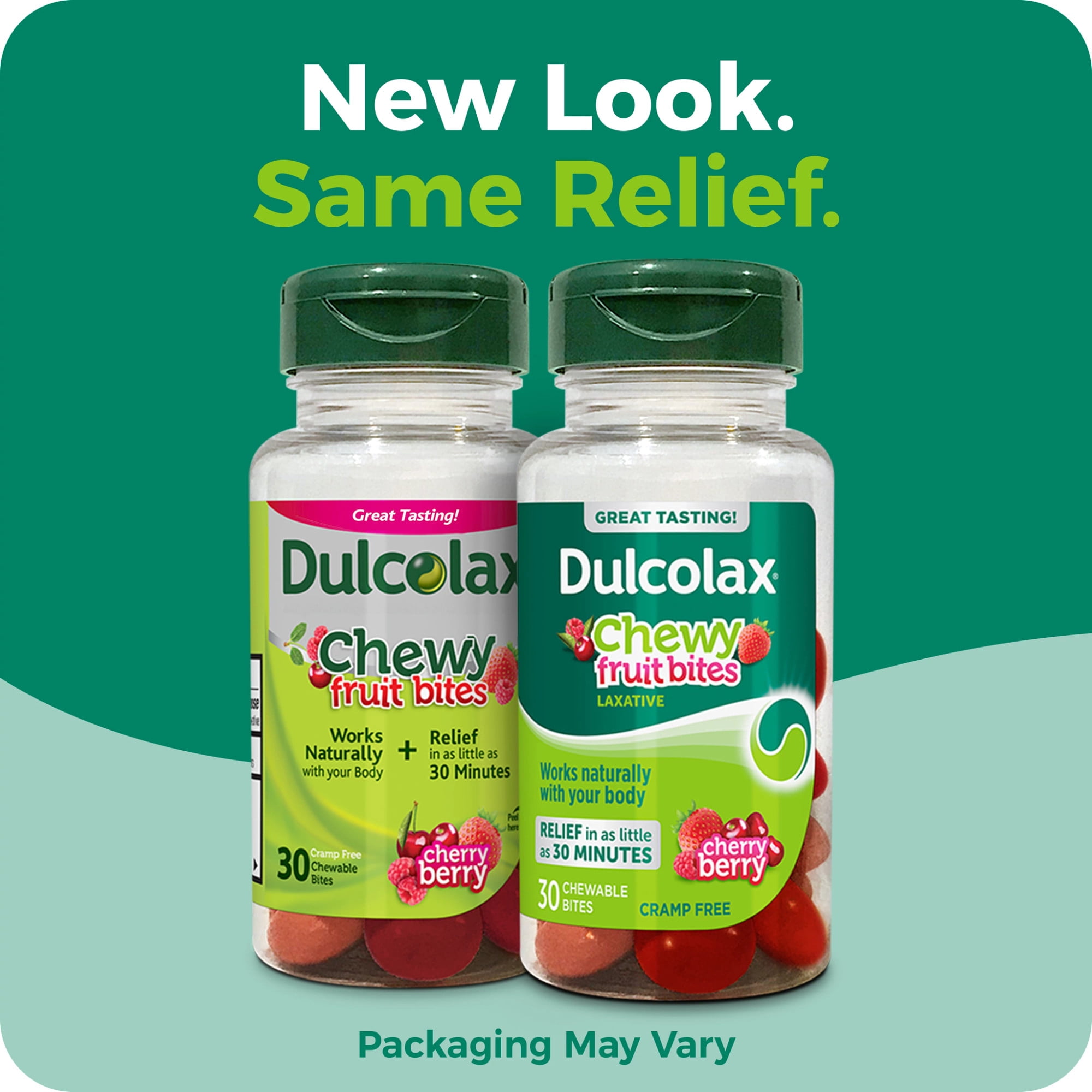 Dulcolax Saline Laxative Chewy Fruit Bites, Fast & Gentle Constipation Relief, Cherry Berry Flavor, Magnesium Hydroxide 600 mg, 30 Count