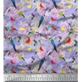 thumbnail image 1 of Soimoi Purple Poly Georgette Fabric Floral,Parrot & Hummingbird Bird Print Fabric by The Yard 52 Inch Wide, 1 of 3