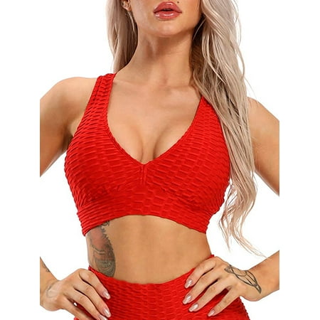 

Ybenlow Women Sports Bras Textured Yoga Crop Tops Gym Workout Shirts