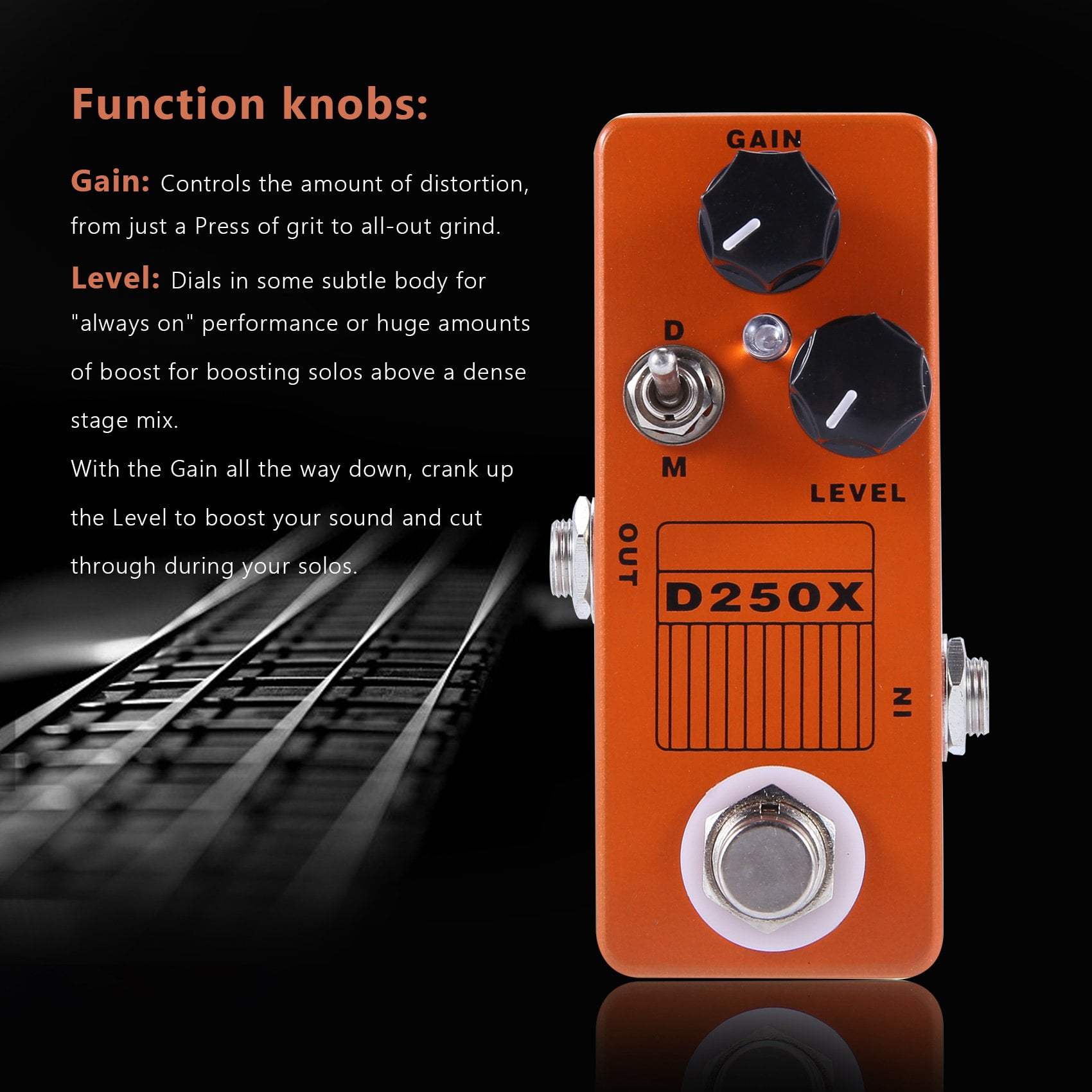 D250X Mini Overdrive Preamp Guitar Effect Pedal with True Bypass Switch