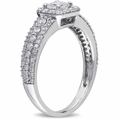 1 Carat T.W. Princess and Round-Cut Diamond 14kt White Gold Halo Engagement Ring