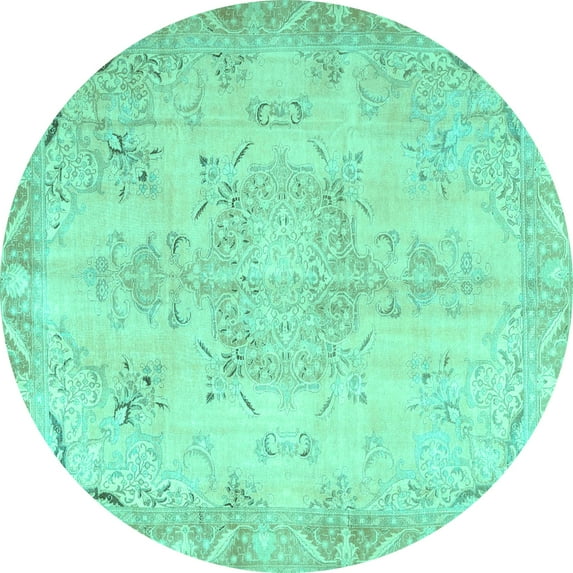 Ahgly Company Machine Washable Indoor Round Persian Turquoise Blue Traditional Area Rugs, 3' Round