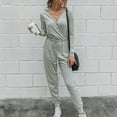 thumbnail image 3 of Long Sleeve Pants Jumpsuit Slim Lace Up V Neck Polyester Fashion Casual Women's Clothing Light Gray XXL, 3 of 7