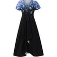 thumbnail image 4 of Luxalzxs Summer Dresses for Women Floral Printing Short Sleeve V-Neck Dress Pleated Flowy Dresses Wedding Guest Dress, 4 of 5