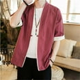 thumbnail image 2 of Lumtrix Men's Kimono Jackets Cardigan Lightweight Casual Cotton Blends Linen Seven Sleeves Open Front Coat Outwear Wine 5XL, 2 of 4
