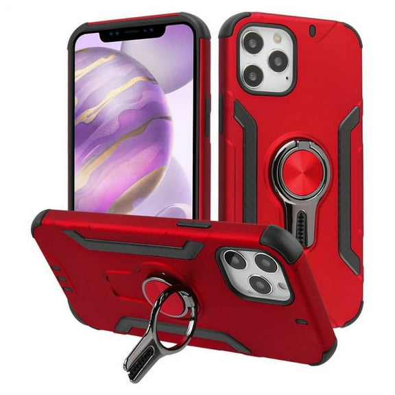 Apple iPhone 12 PRO MAX /6.7" Ring Stand Hybrid Rugged Heavy Duty Armor 2 layers with Car Air Vent Grip Rotation Ring Holder fit Magnetic Car Mount [Red] Phone Cover Fit iPhone 12 Pro Max