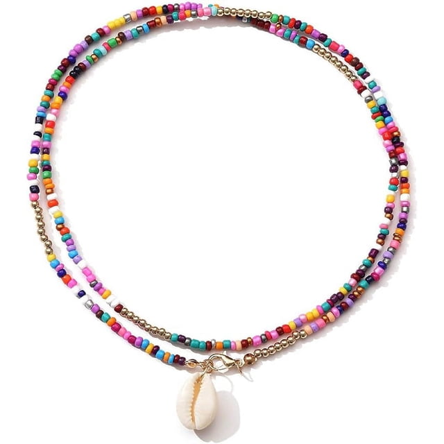 HSHDLDF Collier Coquillage Puka pour Femmes Hommes Collier Surfeur Coquillage Cordon Collier Collier Ras du Cou Perles Colorées Collier Ajustable Été Boho Hawaii Boucle Perle Collier Bijoux Coquillage Naturel