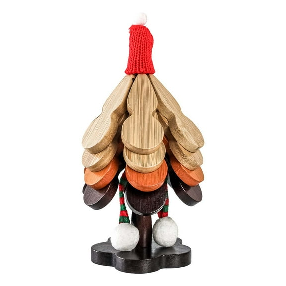 Christmas Wooden Trivets for Hot Dishes, Gourd-Shaped Wood Pot Holders for Kitchen Decor, Xmas Collapsible Tree Coasters with Santa Hat (Red)