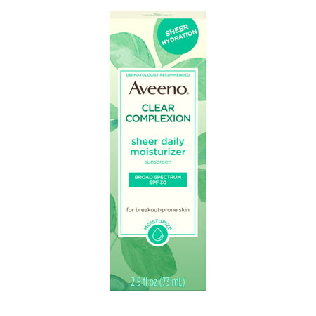 Aveeno Clear Complexion Sheer Facial Moisturizer with Total Soy Complex, Hydrating, SPF 30, 2.5 fl