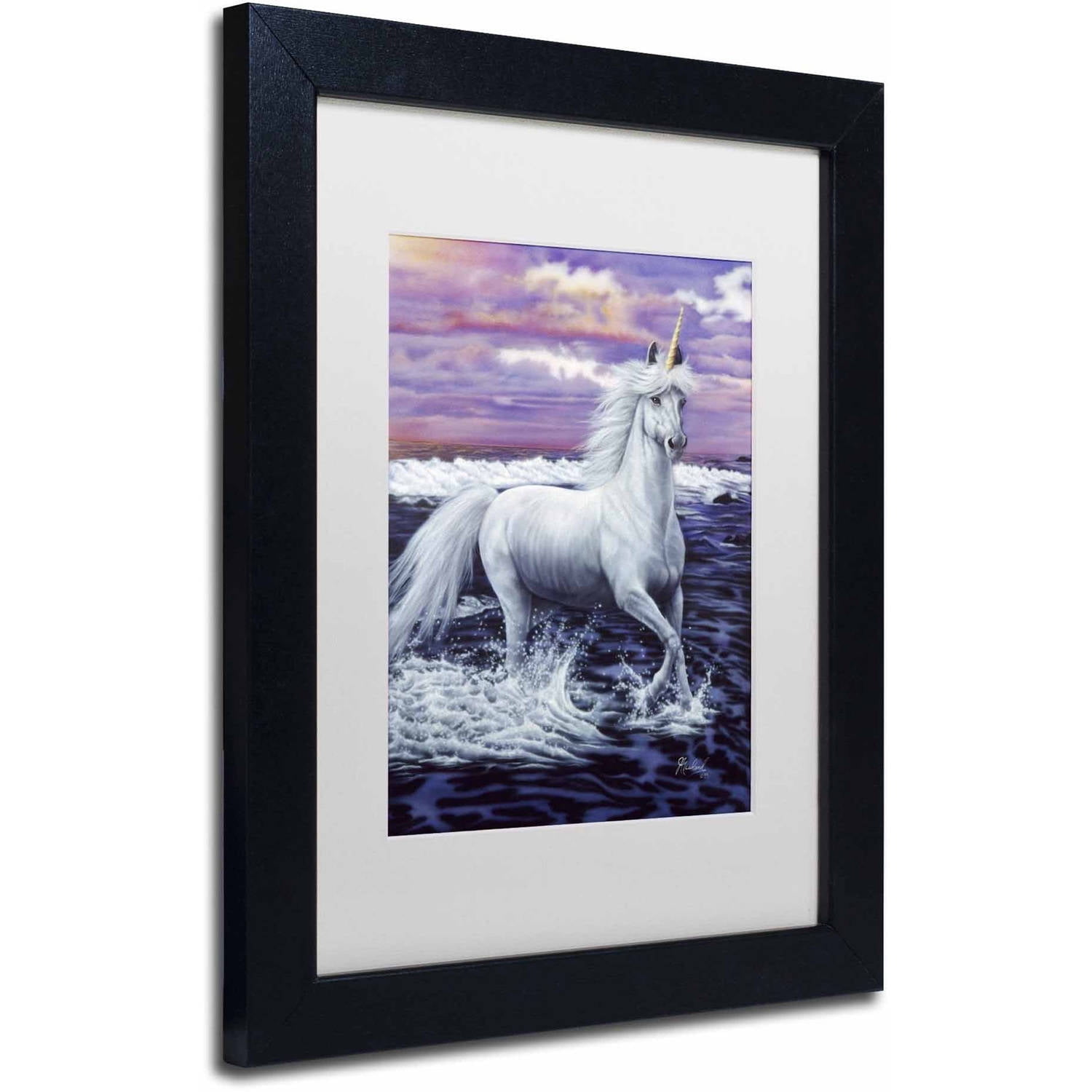 Trademark Fine Art 'Unicorn' Canvas Art by Jenny Newland, White Matte, Black Frame