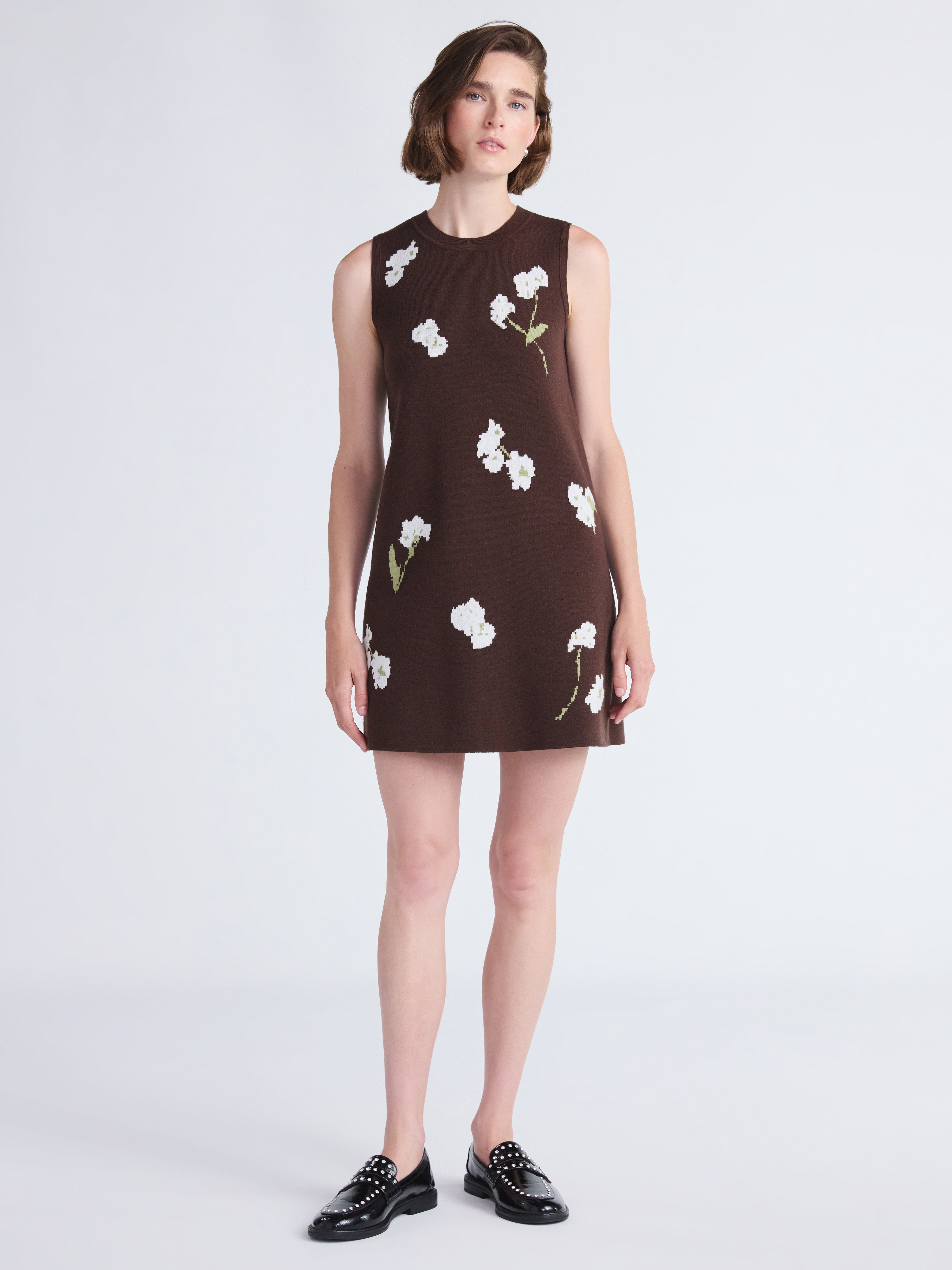 Free Assembly Women's and Women's Plus Sleeveless Floral Jacquard Mini Sweater Dress, Sizes XS-4X