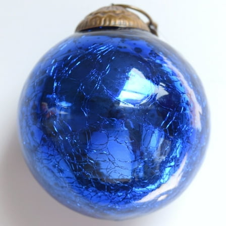Set of 4 Blue Mercury Glass Ornaments (3.15 Inch Vintage Crackled Ball) - Perfect for Christmas Tree, Hanging Holiday Decoration, Gifts & Home Decor