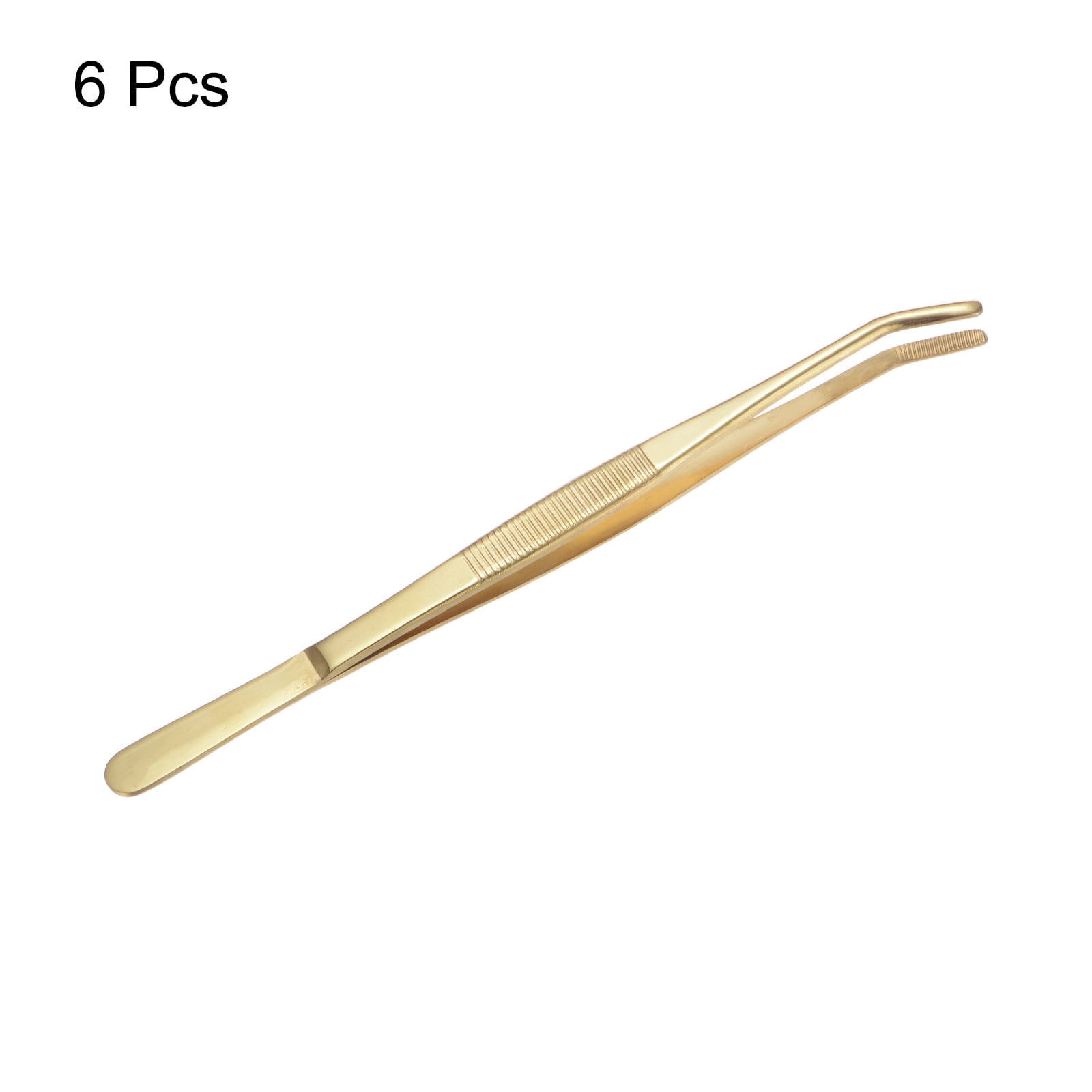 6pcs Stainless Steel Tweezers 8.6" Long Handle Curved Serrated Tip Tweezers for Craft Gardening, Yellow