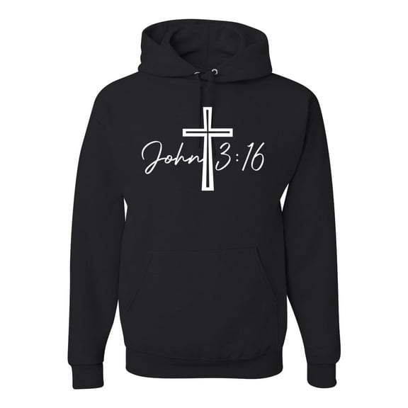 Wild Bobby John 3:16 Cross Inspirational/Christian Unisex Graphic Hoodie Sweatshirt, Black, Small