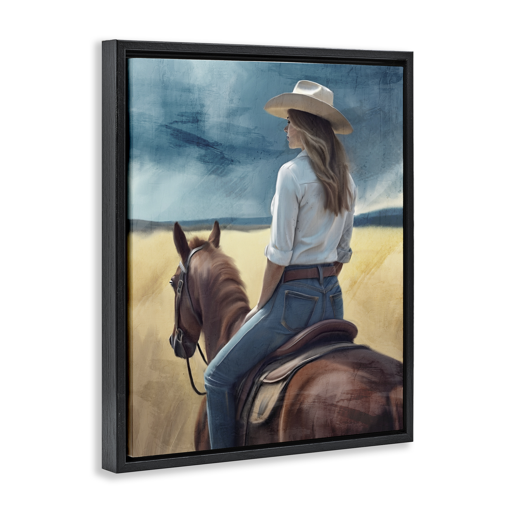 Countryside Cowgirl View Black Framed Floater Canvas Wall Art, design by Kim Allen