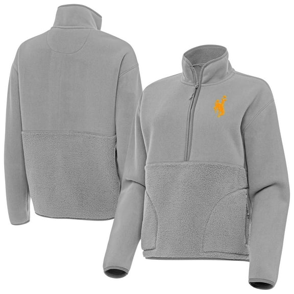 Women's Antigua  Gray Wyoming Cowboys Figure Quarter-Zip Pullover Jacket