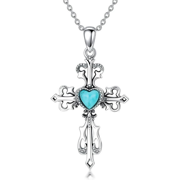 THOYAS Natural Turquoise Cross Pendant Necklace for Women 925 Sterling Silver Genuine Turquoise Jewelry Gifts 149088