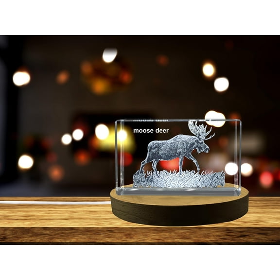 Stunning Moose Deer Engraved on Crystal Collectible | Best Wildlife Decorative Gift