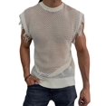 thumbnail image 3 of Men'S Crochet Knit Sleeveless Mesh Tank Top White XL, 3 of 7