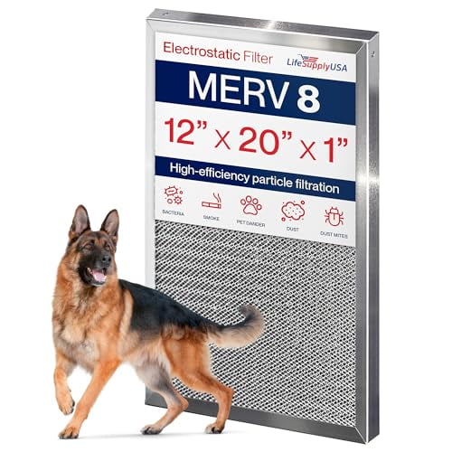 12" x 20" x 1" Electrostatic Air Filter, MERV 8, Washable, Reusable Furnace AC/HVAC Filter, Energy Saving, Easy to Clean, Long-Lasting by LifeSupplyUSA