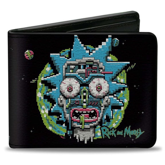 Rick and Morty Wallet, Bifold, Rick and Morty 8-Bit Faces, Vegan Leather