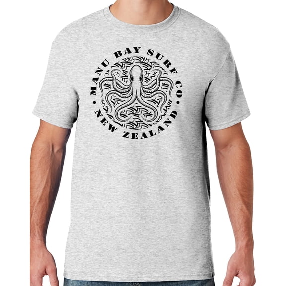 Mens Manu Bay Surf Company BLACK OCTOPUS T-shirt, Small Ash Grey