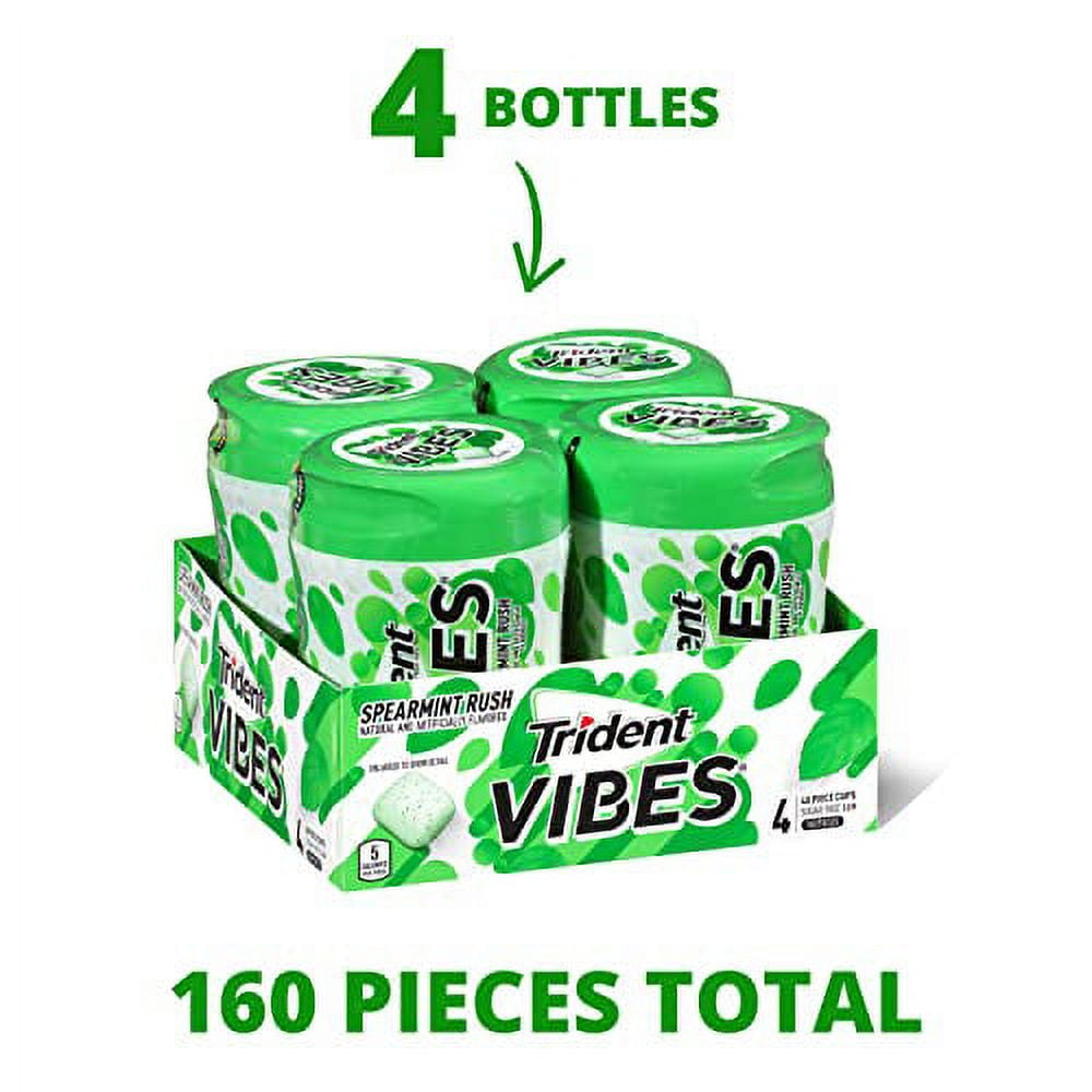 Trident Vibes Spearmint Rush AKF18 Sugar-Free Chewing Gum, 4 Bottles of 40 Pieces (160 Total Pieces)