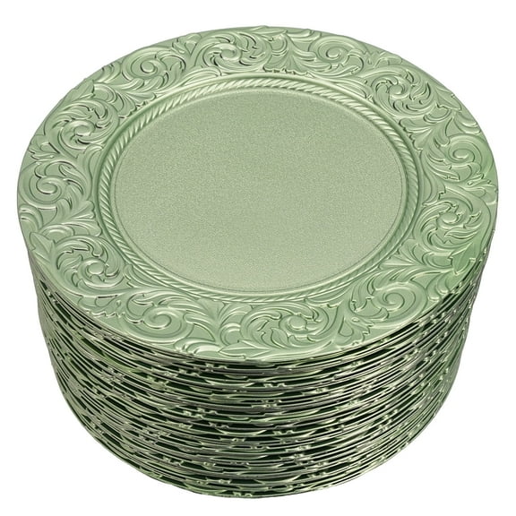 100 PCS Green Charger Plates PP Charger Plates Set Round Charger Plates Reusable Serving Plates