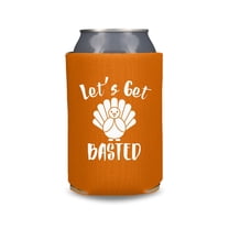 Thanksgiving Can Coolers, Let's Get Basted, Funny Friendsgiving Gag Gift Beer Coolies, Thanksgiving Party Favors (Burnt Orange)