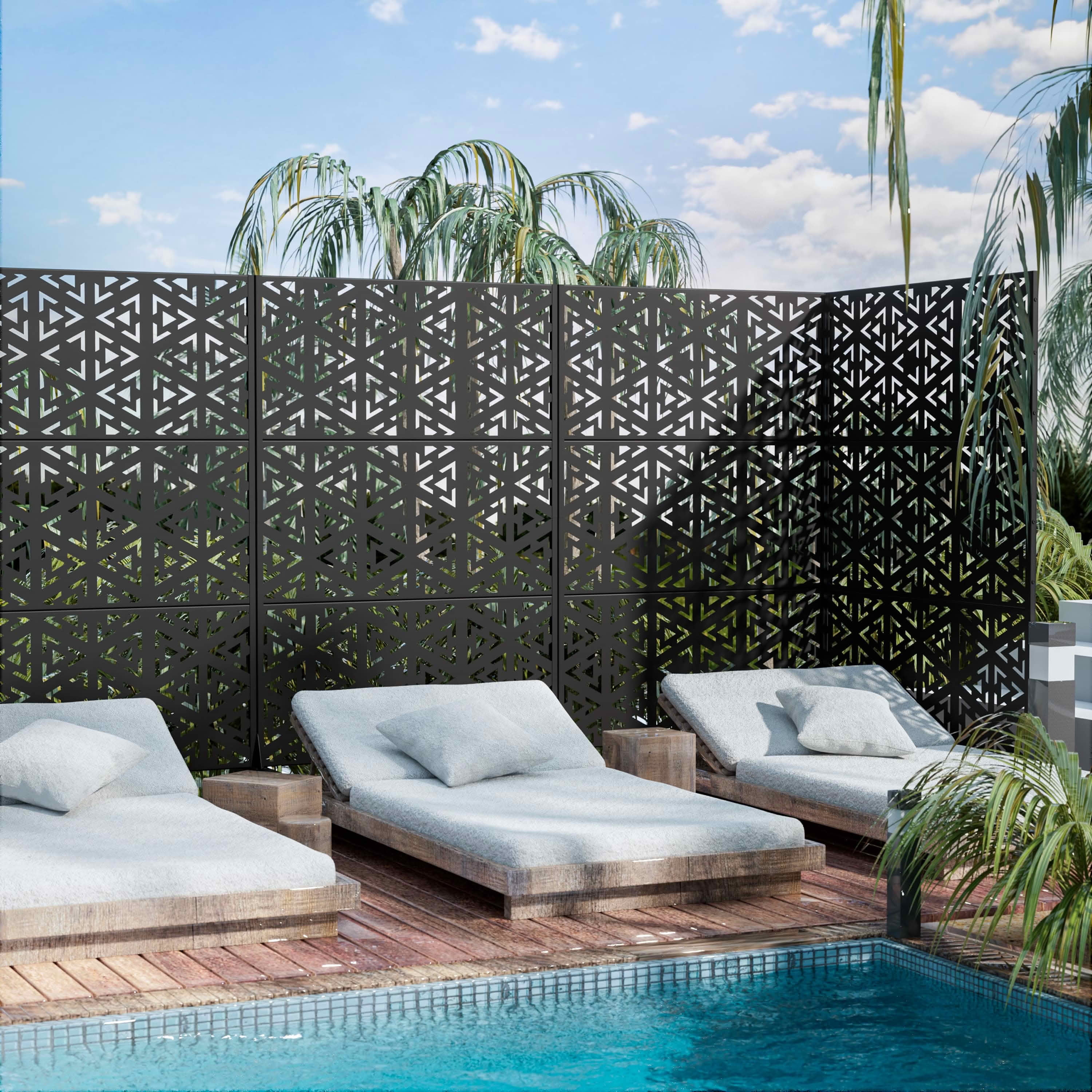 MAYEERTY 72x47x16 Inch Black Triangle V-Shaped Galvanized Steel Privacy Screen for Outdoor Street