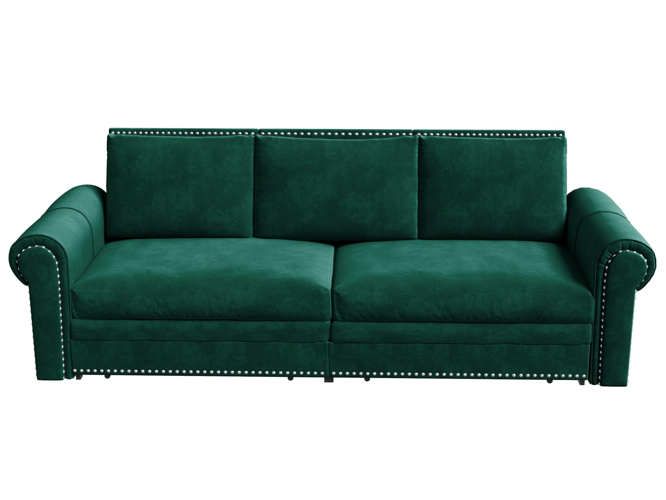Noble House Lexair Velvet Chesterfield Pull Out Sofa Bed, 3-in-1 King Sleeper Couch with Nailheads & Rolled Arm, Green