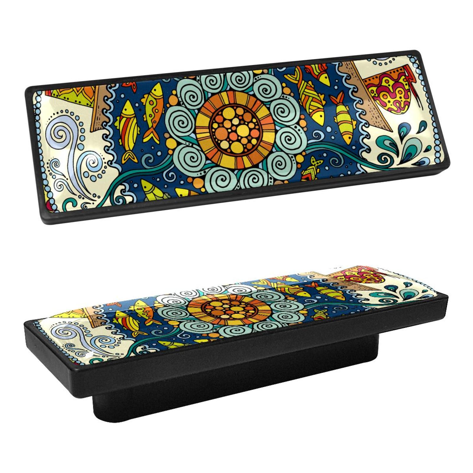 JGARTS Set Of 10 Ceramic & Metal Mandala Design Drawer Pulls And Knobs - Silver Finish