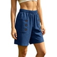 thumbnail image 4 of Costeam Womens Linen Blend Bermuda Shorts Side Button Patch Pocket Detail Full Elastic Pull On Waist Loose Straight Knee Length Lightweight Breathable Relaxed Fit Casual Cropped Bottoms, 4 of 6