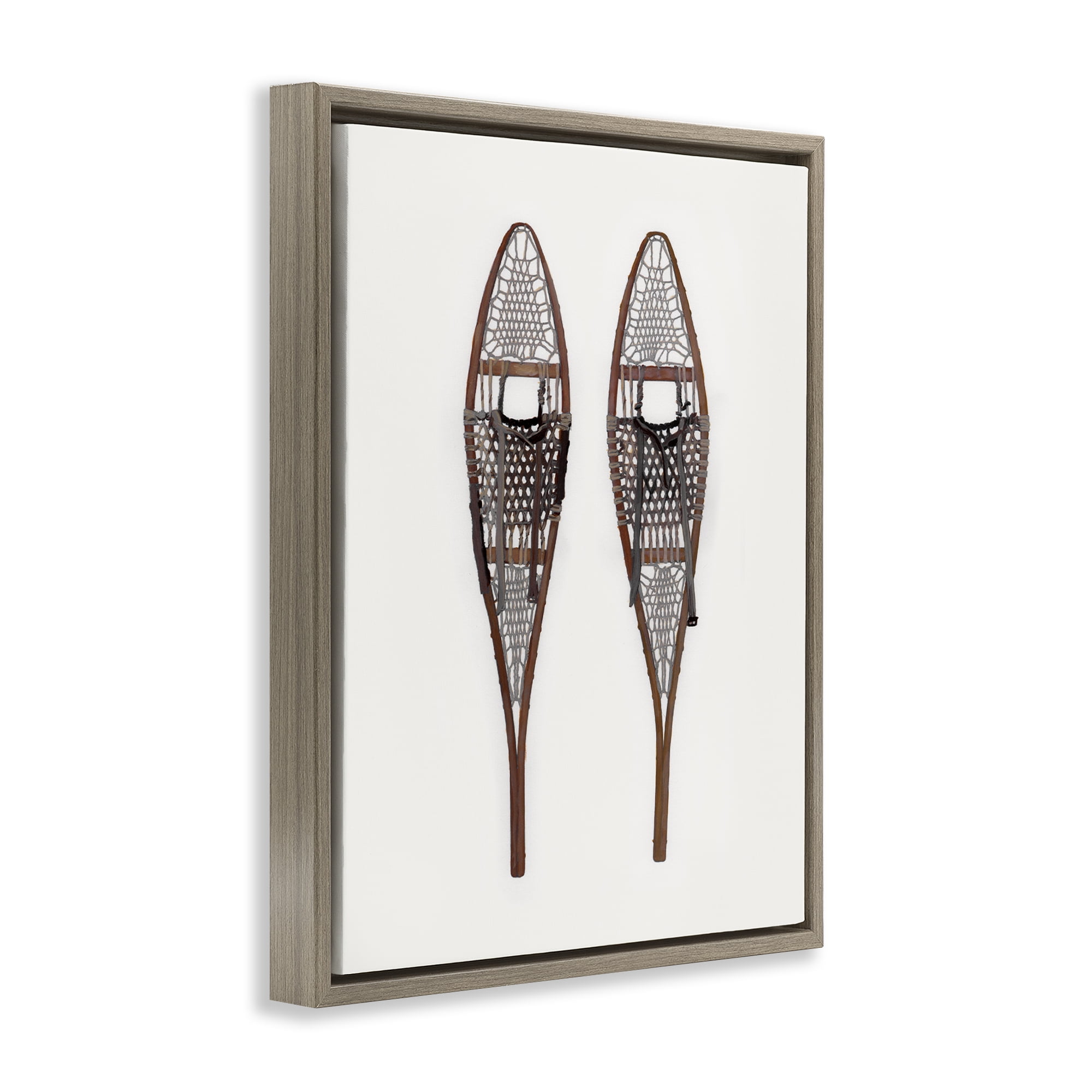 Stupell Industries Minimal Winter Snow Shoes Sports Painting Brown Floater Framed Canvas Art Prints Wall Art, 17 x 21