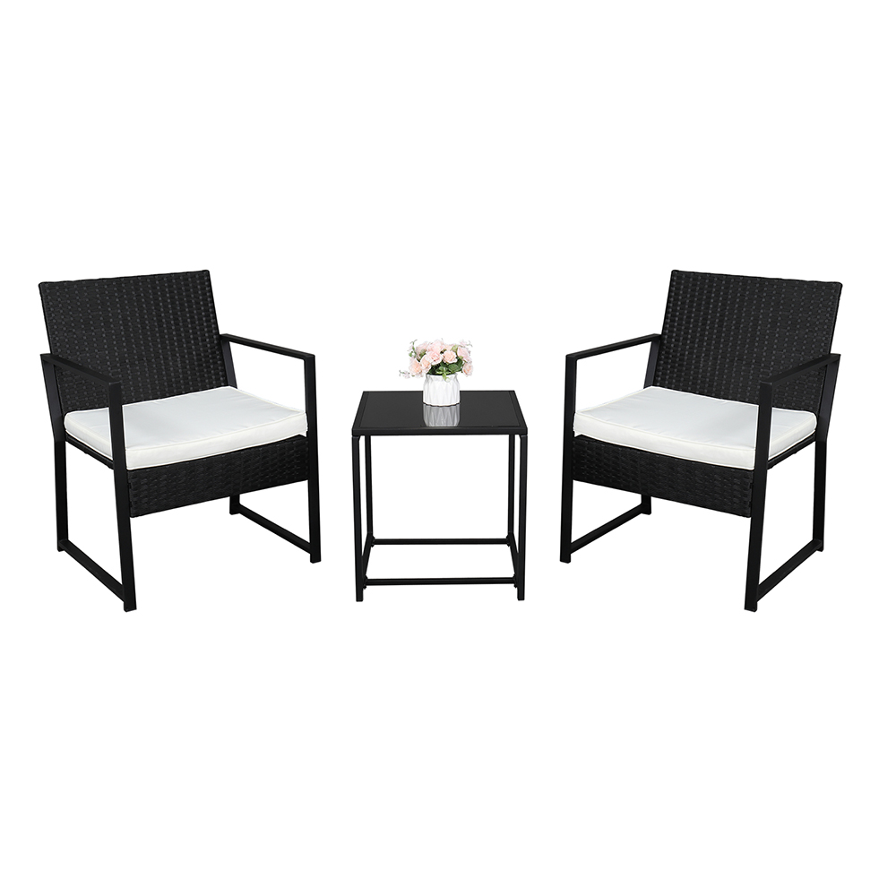 BTMWAY 3Piece Wicker Patio Furniture Set Cushioned PE Rattan Bistro Chairs Set, Outdoor Rattan Conversation Set with Coffee Table, Small Patio Cushioned Chairs and Table Set, A7144 - image 1 of 9