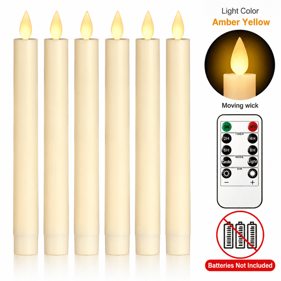Naturexa Moving Flame Taper Candles with Remote and Timer,Flameless Led Candlesticks Flickering with Moving Wick,Christmas Decorations Electric Candles Flickering