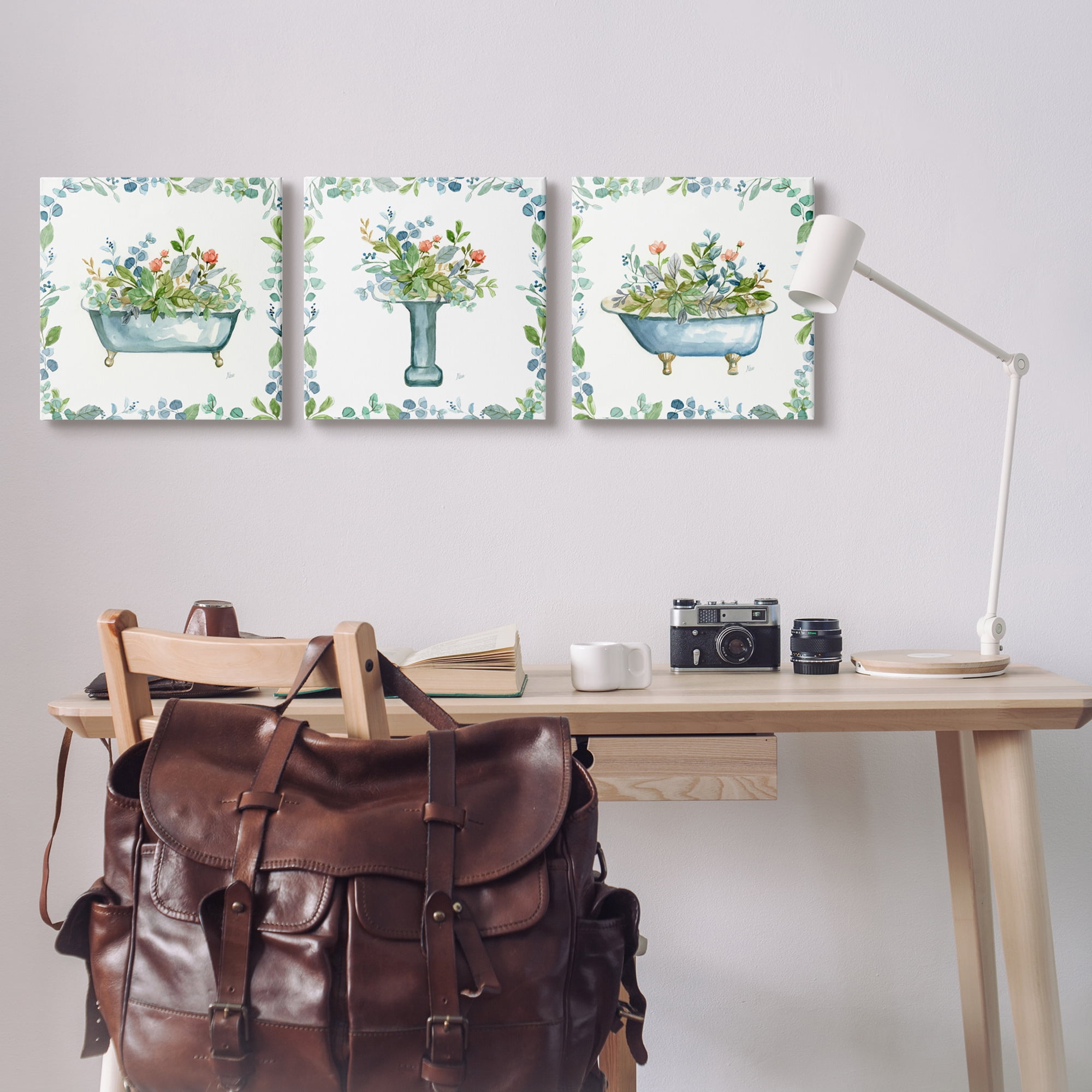 Stupell Industries Watercolor Floral Bathroom Botanical & Floral Painting Gallery Wrapped Canvas Art Print Wall Art, 17 x 17, Set of 3