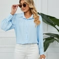 thumbnail image 2 of cfhntfmh Button down Shirts for Women Ruffle Long Sleeve Work Tops Textured Oversized Loose Collared Dressy Casual Blouse S-Xxl, 2 of 7