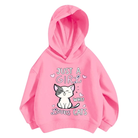 QHFBli Girls Hoodies Sweatshirts Fashionable Long Sleeve Hooded Pullover Soft Casual Outerwear Toddler Kids Cartoon Print 7-8 Years