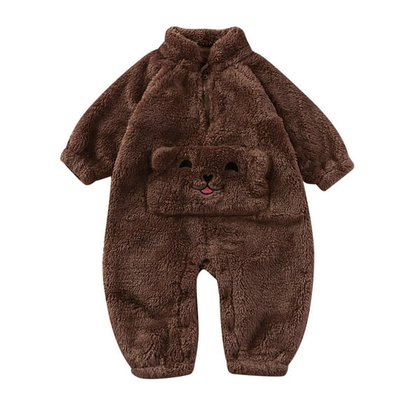 Likimi Baby Toddler Girls Jumpsuit Cartoon Panda Print Long Sleeve Crewneck Onesie Fashion Comfortable Thermal Fall Winter Homewear Size 0-3 Months Brown