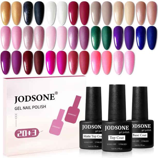 Kit de esmaltes de uñas en gel Glitter Color JODSONE 20 con base y capa superior
