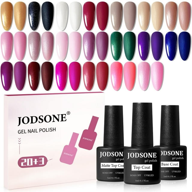 Kit de esmaltes de uñas en gel Glitter Color JODSONE 20 con base y capa superior
