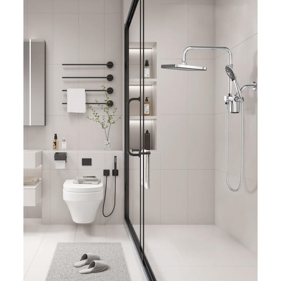 Filtered Shower Head with Handheld Spray Combo,12 inch High Pressure Rainfall Shower Head with Adjustable Slide Bar,Dual Rainfall Showerhead,Bathroom Accessories,Black