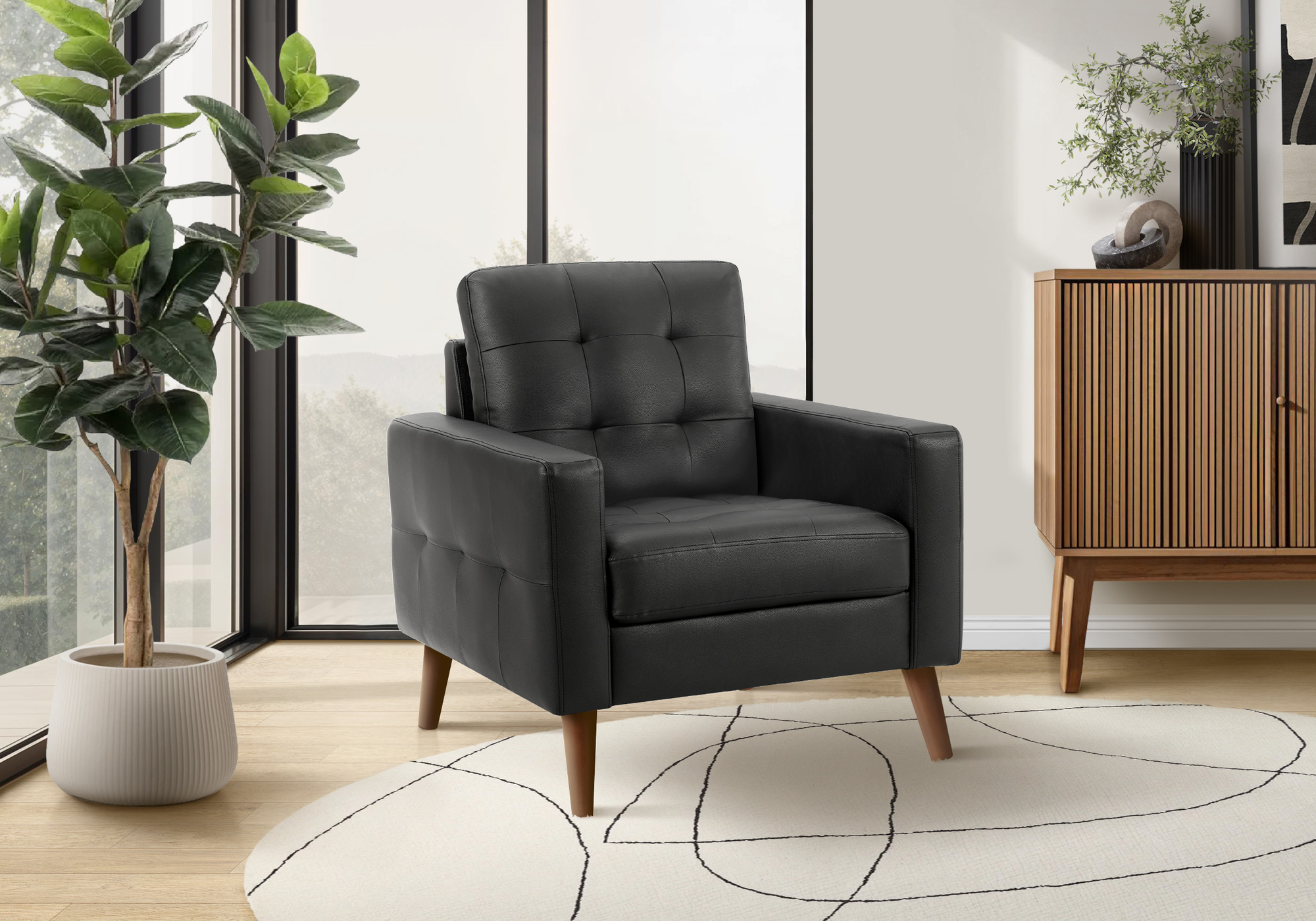 Monarch Specialties - 8J11A95 Chair, 31" Wide, Upholstered, Accent Chair, Black Leather Look
