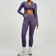 thumbnail image 2 of BODOAO Women's Workout Set, Long Sleeve Full Zip Jacket and High Waisted Leggings, Two Piece Athletic Tracksuit, Slim Fit Activewear for Yoga Gym Dark Purple S, 2 of 7