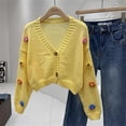 thumbnail image 2 of VISALY Cropped Cardigan Button Down Cardigans Sweaters for Women Trendy Crewneck Long Sleeve Sweater Tops Fall Cable Knit Pullover Sweaters Chunky Knit Cardigan Cardigans Dressy Casual Yellow One Size, 2 of 4