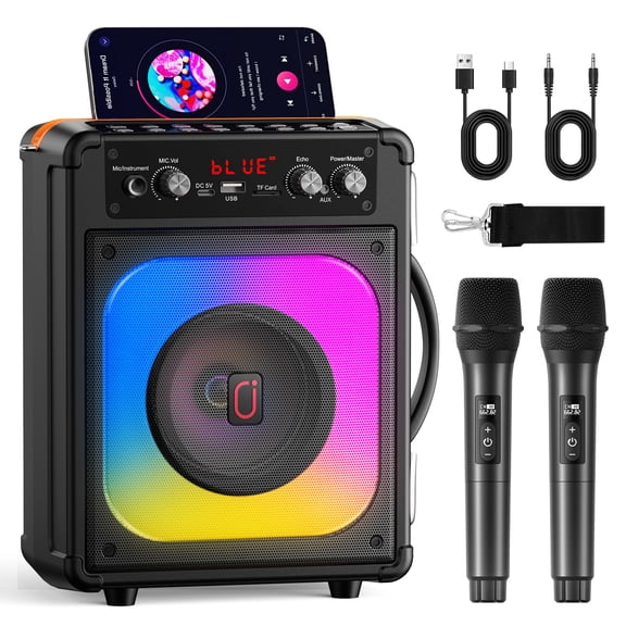 JAUYXIAN Portable Karaoke Machine with 2 Mics, Bluetooth Singing Machine for Adult & Kids, PA System for Party, Supports TWS/USB/TF/AUX/TV